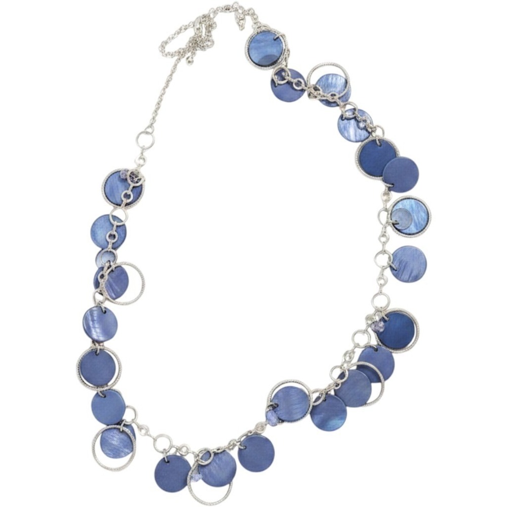 Statement Necklace Womens Blue Excellent Shell Disc Silver Tone Boho